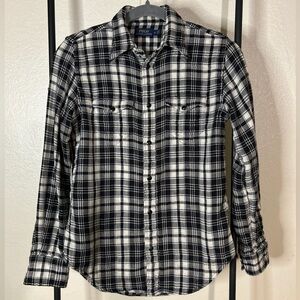 Polo Ralph Lauren - Black & White Plaid Cotton Western Snap Shirt Women’s 4